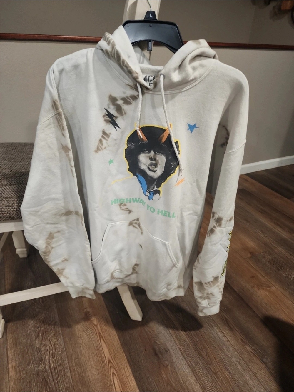 AC/DC Cream Tie-Dye Hoodie with Multicolor Graphic